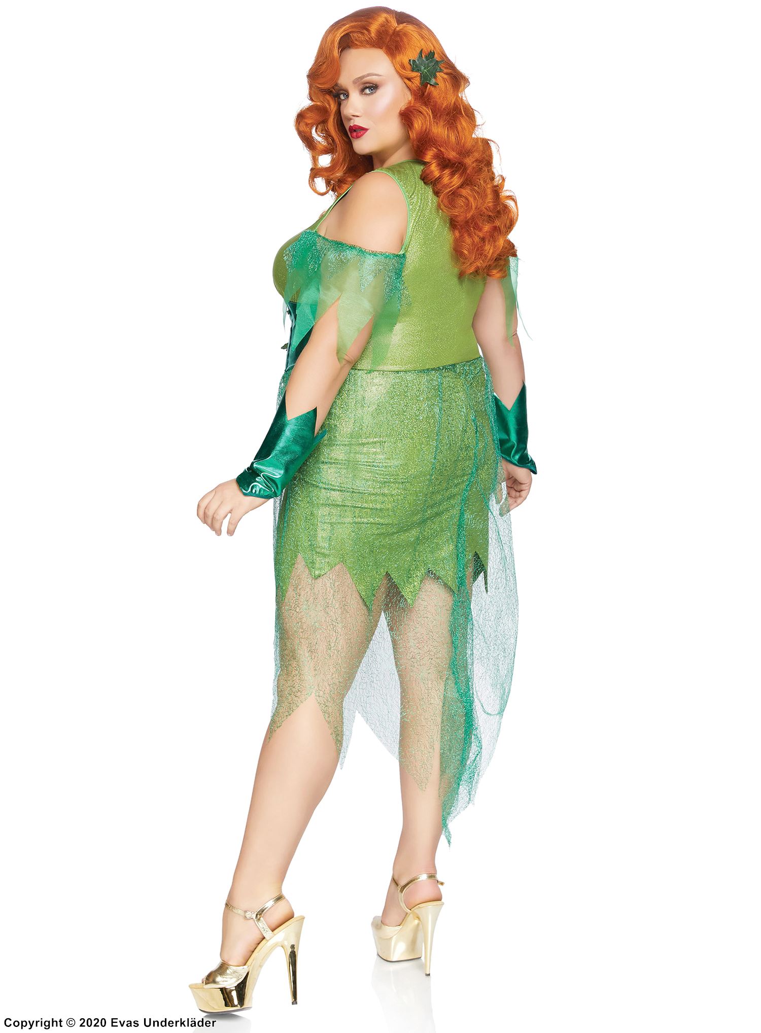 Poison Ivy, costume dress, cold shoulder, tatters, XL to 4XL